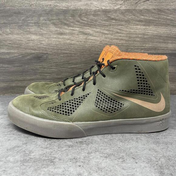 Nike Lebron X NSW Shoes Mens Size 12 Olive Green Orange Sneakers Leather